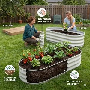 GARVEE 2 Pcs 4.5x2x1.5ft Oval Raised Garden Bed,Galvanized Raised Beds,Open-Ended Base Metal Raised Planter Beds,Garden Bed Outdoor,Planter Raised Boxes for Vegetables,Flowers,Tool-Free Asse,White