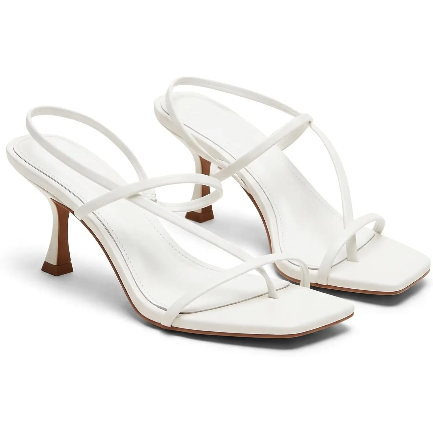 Coutgo Women's Strappy Kitten Heels - Square Open Toe Thong Style, Breathable and Comfortable Heels with Ankle Strap, Sandals Women, Casual Wear, Women's Shoes