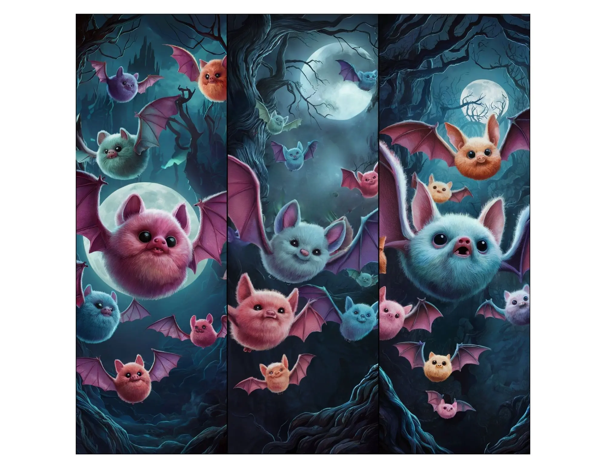 Fluffy Dark Pastel Bats Bookmark set of 6 large bookmarks for books