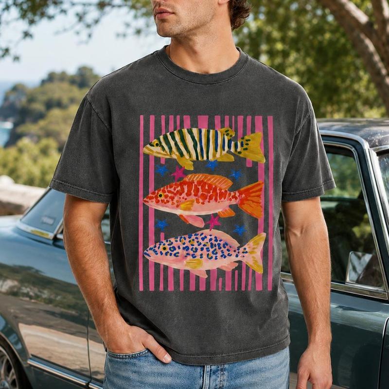 Comfort Colors Vinatge Fish Tshirt - Summer Boho Tee - Coastal Beach T-shirt - Tropical Bright Color Fish Tshirt - Retro Graphic Ocean Life Tee