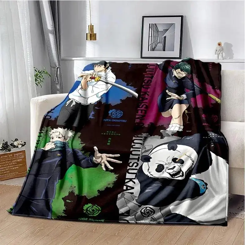 Jujutsu Kaisen 0 Anime Microfibre Plush Fleece Throw Blanket - Yuta Okkotsu,Toge,Maki,Panda Anime Graphics,Single Layer,All Seasons,Wrinkle Resistant,Japanese JJK Merch - Machine Washable,Cozy Kawaii Unisex Sofa Bedding,Otaku Room Decor,Warm Winter Gift,,