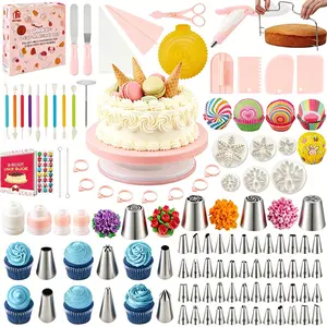 Stainless Steel Cake Decorating Nozzle Massive 301pc Ultimate Professional Baking Kit, Heavy Duty Rotating Turntable, Complete Fondant Tool Set For Advanced Cake Art Design Work