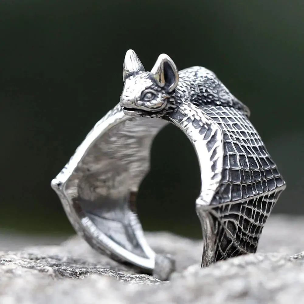 Stainless Steel Bat Ring, Detailed Punk Biker Statement Jewelry for Men Women, Alternative Gothic Engagement Gift, Adults, Engagement Rings, Funky Rings