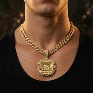 Gold Plated The Last Supper Pendant with a 20 Inch Rope Chain Elegant Necklace Jewelry Cuban chain with imitation diamonds