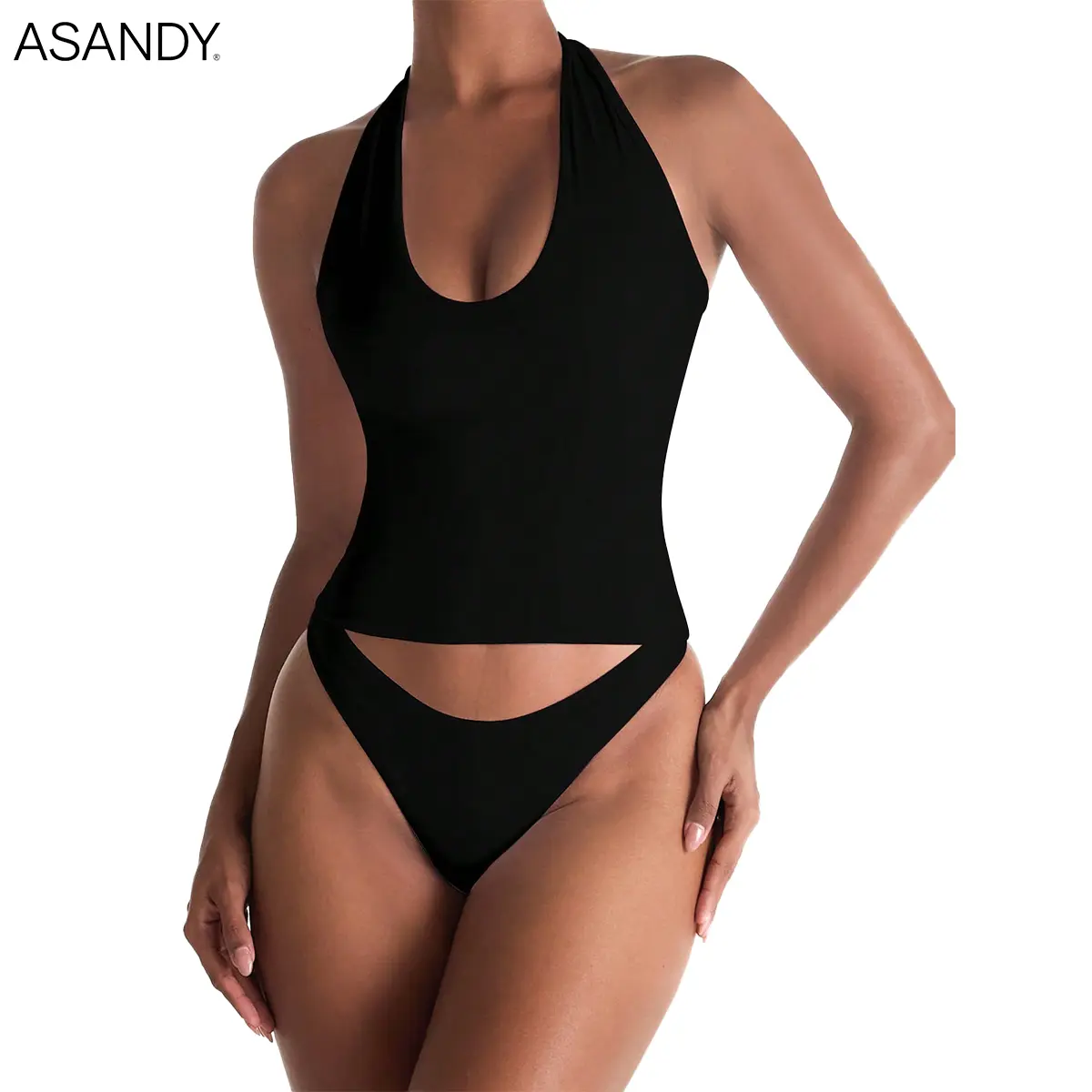 ASANDY Halter Crop Top for Women, Sporty Chic Backless V-Neck Tank with Padded Cups for Trending Yoga & Beach Outfits, Fabric, Cropped, Cross