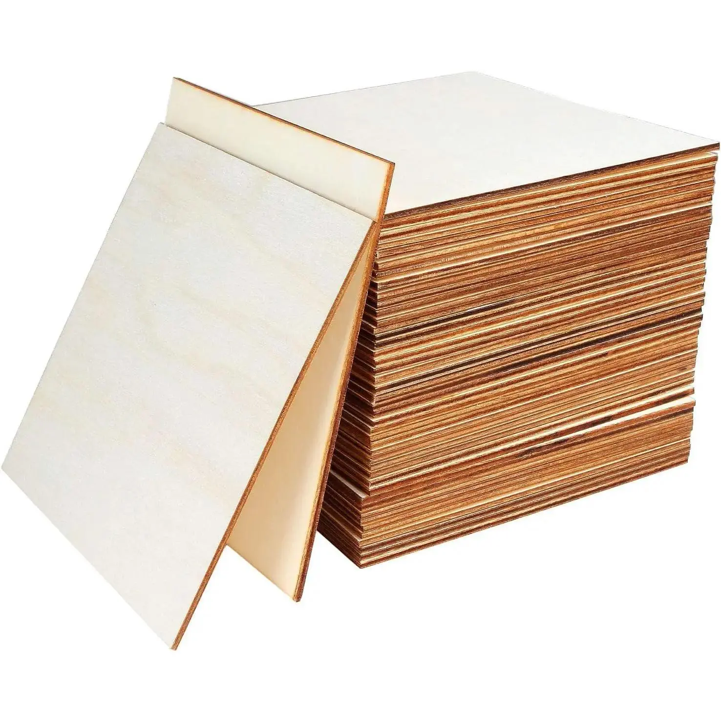 50 Pieces 6x6 Inch Wood Squares Unfinished Basswood Plywood Wooden Sheets 1/8 inch Thick Blank Wood Squares for Crafts Painting Scrabble Tiles Mini House Building Wooden Plate Architectural Model