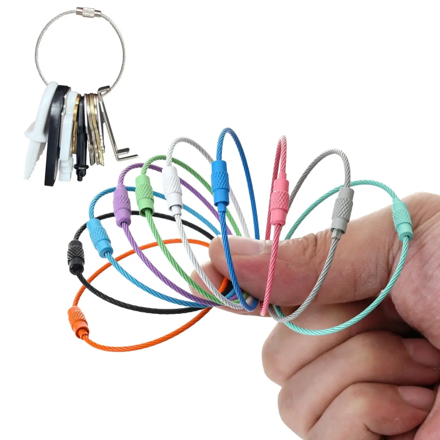 20pcs Colored Stainless Steel Wire Keychains, Multi-Use Cable Key Rings, Loop Lock Tags for Luggage, Keys & Crafts, Stainless Steel Keyring