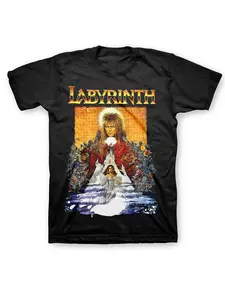 Retro 80s Movie Poster Labyrinth T-Shirt, Classic Fantasy Film Graphic Tee, Soft Cotton Casual Black Top for Daily & Themed Outfits