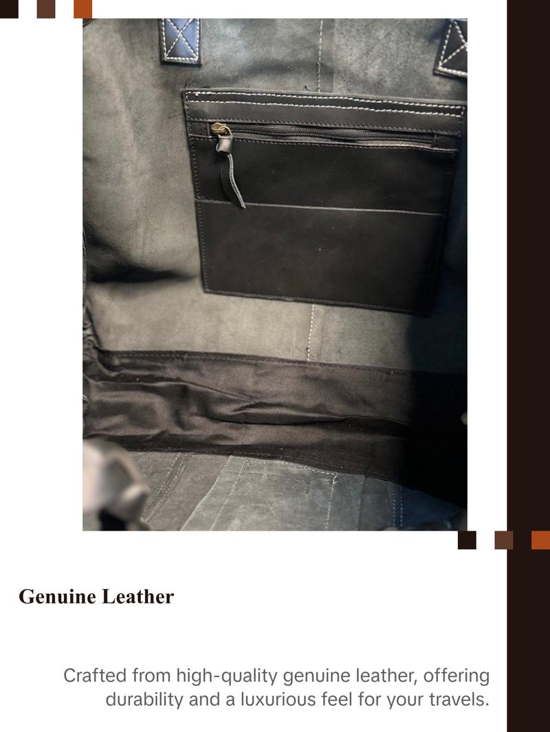 Untammed Traveler Weekender Bag - Leather Tote with Braided Straps & Fringe - Spacious Inside Pocket - Black Brown Red Options