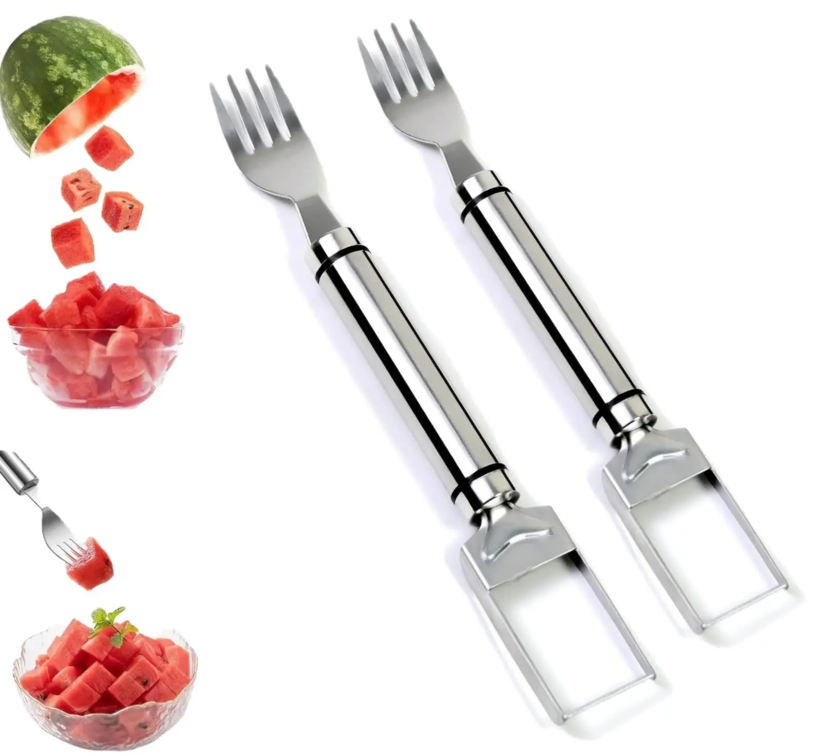 2025 2pcs All-in-One Watermelon Cutter, Stainless Steel 2-in-1 Fruit ...