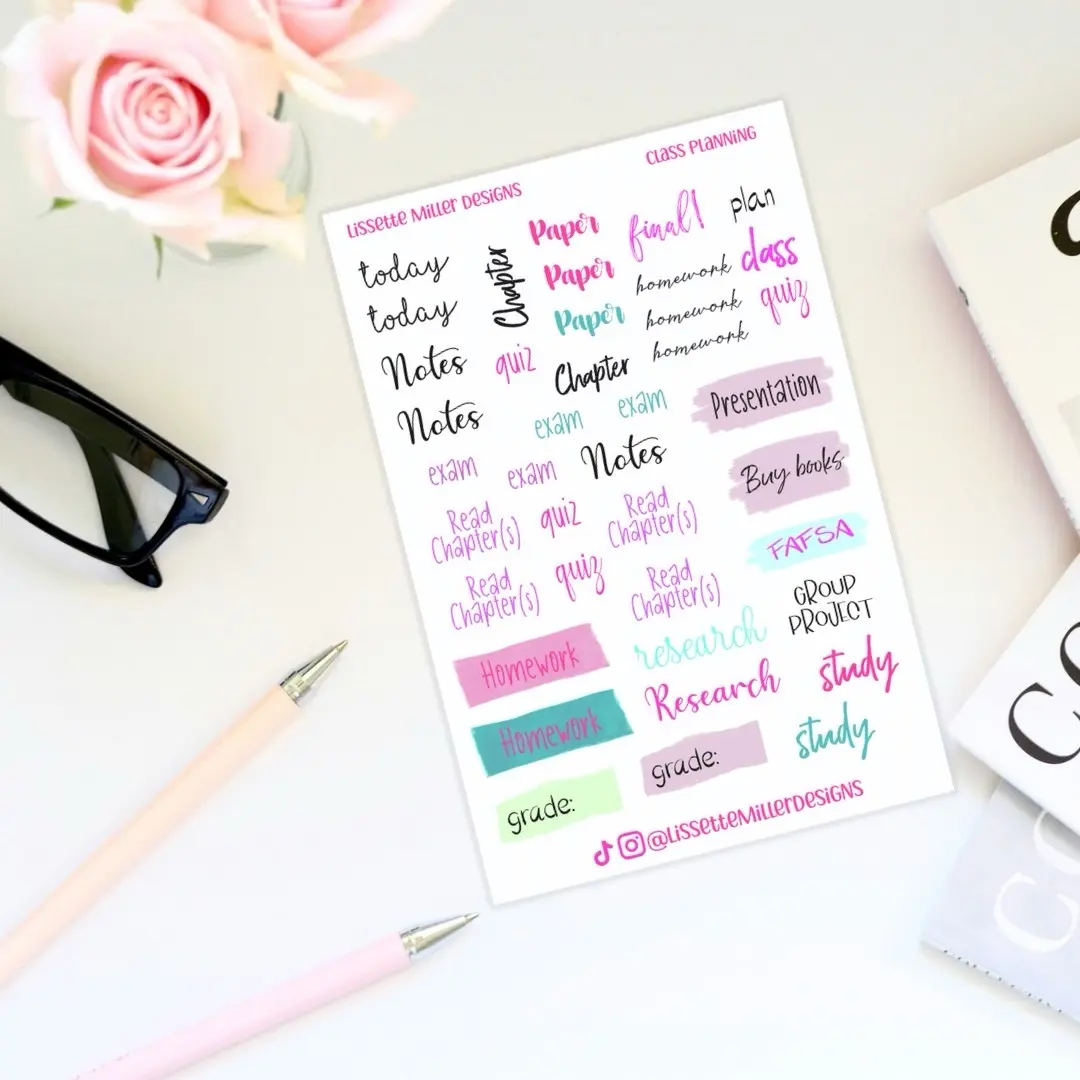 College Class Planning Sticker Sheet - Office Stationery Label Stickers for Marking Quizzes, Tracking Deadlines, Organizing Tasks, Reminding Quizzes, FAFSA Prep, Mark Quizzes