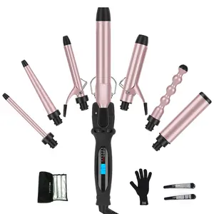 PARWIN PRO BEAUTY 7 in 1 Curling Wand Set 0.5 to 1.5 Inch Interchangeable Barrels Adjustable Temp Negative Ionic Travel Dual Voltage 60mins Auto Shut Off