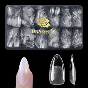 600 Pcs Almond Gel Nail Tips, Pre Etched Medium Almond Nail Tips, 12 Sizes Full Cover Fake Clear Press On Nails for Flat & Curved Nails Bed Extension Home DIY Salon