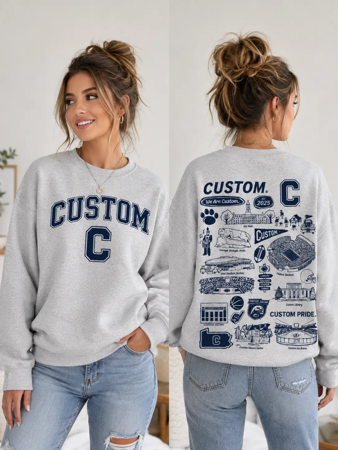 Custom College Hand Sketched Sweatshirt, Personalized Varsity Crewneck, Custom Letter Logo Sweatshirt, School Spirit Pullover, Game Day Gift