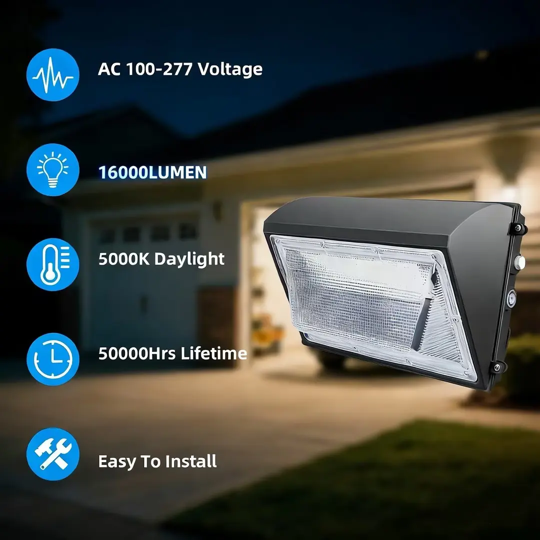 SEURON 125W Commercial LED Outdoor Wall Pack Light, 16000lm 5000K Super Bright White, IP65 Outdoor Waterproof Lights, Dusk-to-Dawn Photocell, 100-277V Quick Installation for Business Buildings, Parking Lots
