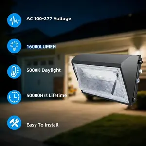 SEURON 125W LED Wall Pack Light 16000lm 5000K Super Bright White Outdoor Security Light for Parking Lots Warehouses Factories Yard IP65 Waterproof Dusk to Dawn Photocell 100-277V Quick Installation