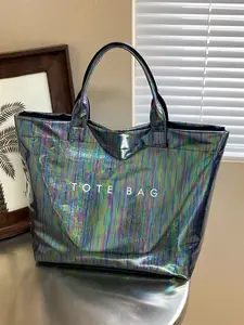 2026 New Laser Rainbow Tote Bag PVC Commuter Bag for Women, Korean Style Large Capacity Handbag, Waterproof Durable Travel Shopping Bag, Multi-Color Options