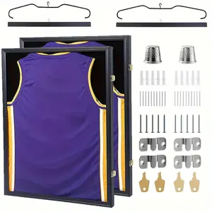 2pcs Acrylic Jersey Display Frames With Uv Protection - Modern Shadow Boxes For Football & Basketball Jerseys, Includes Hangers And Hooks