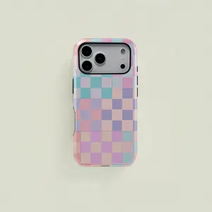Multi-colored patchwork pattern protective case, sturdy and durable 2-in-1 protective case, compatible with iPhone 17/16/15/14/13/12/11 Pro Max/Plus/Pro, Samsung Galaxy S25/S24/S23 Ultra series, simple and stylish phone case.