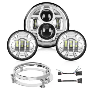 Nilight Motorcycle 7Inch LED Headlights 4.5Inch Fog Lights Chrome Kits Nilight Motorcycle 7Inch LED Headlights 4.5Inch Fog Lights Chrome Kits