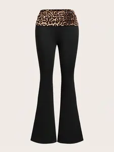 Girls' Leopard Print High Waist Ruched Flare Pants, Y2K Streetwear Style, Perfect for Casual, Trendy Kids Fashion