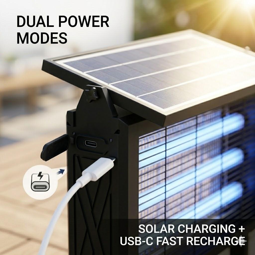 Solar Powered Bug Zapper Outdoor, 4500V High Voltage Electric Mosquito Killer, Wireless Portable Insect Trap with Light Sensor, Fly & Moth Killer for Backyard, Patio, Garden & Camping