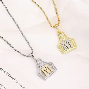 Western Jewelry Handmade CowTag Initial Necklace Two-Toned Gold Silver Pendant Adjustable 20 Inch Chain Gift for Men Women