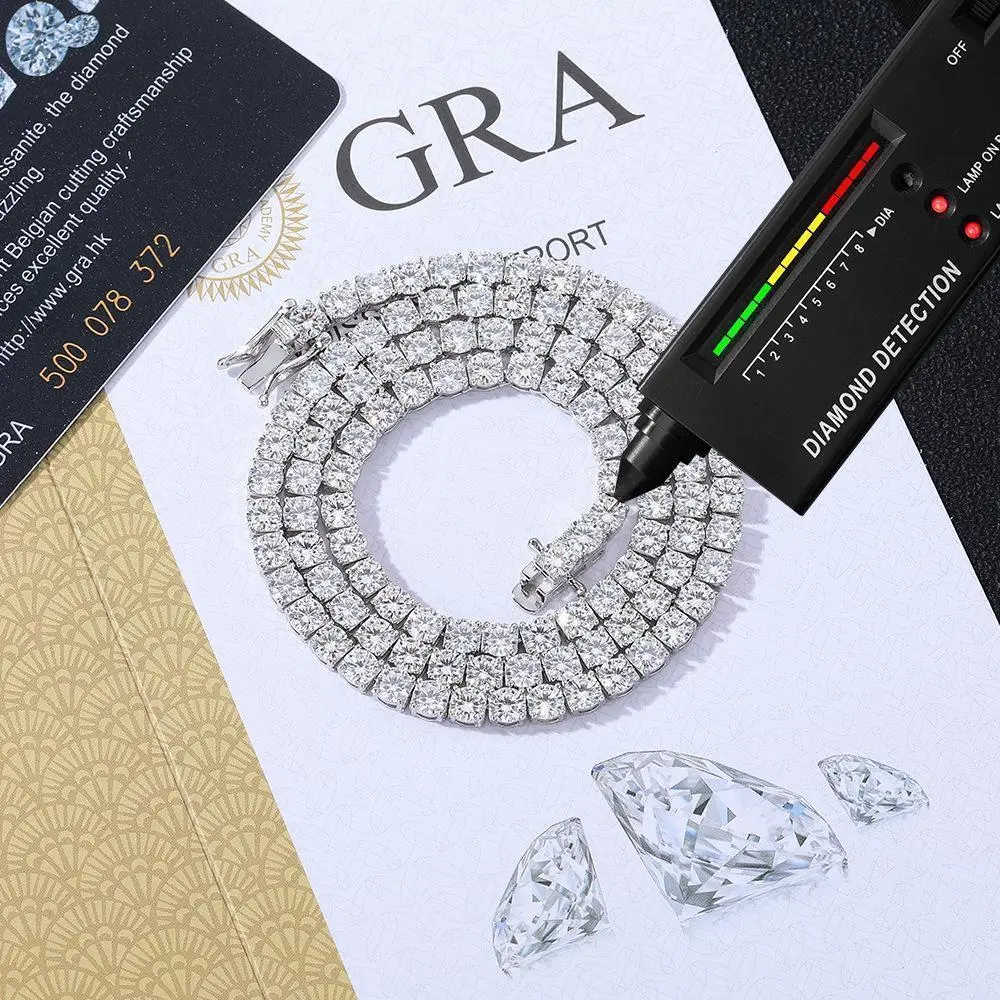 GRA Certified Moissanite Tennis Necklace 3/4/5/6mm Solid 925 Sterling Silver Diamond Tennis Necklaces for Women Man