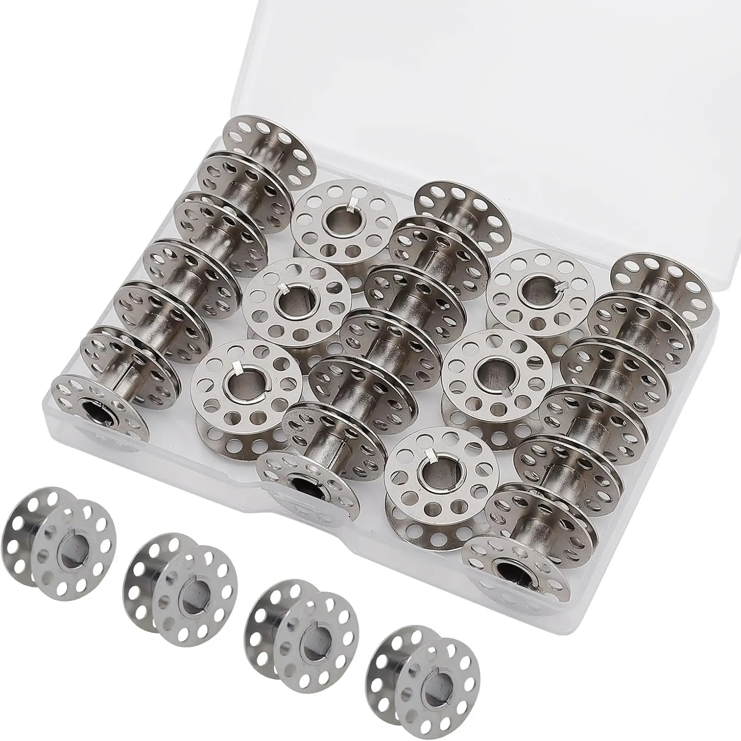 28-Pack Metal Sewing Machine Bobbins, Universal Sewing Accessories Compatible with Janome, Bernina, Toyota, and More