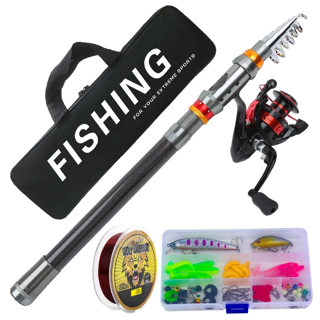 Carbon Fiber Telescopic Fishing Rod and Reel Combo, Simple Charcoal Texture, Includes Lure Line Storage Bag, Ideal for Beginners Fishing, Fishing Gear