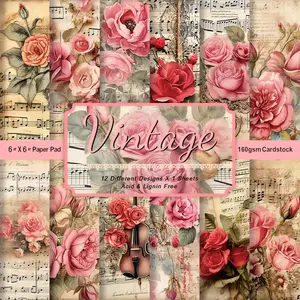 12pcs Vintage Rose & Music Notes Scrapbook Paper for Valentine's Day - Beautiful Floral Designs Craft Paper for DIY Albums, Cardmaking, Junk Journal, Greeting Cards & Holiday Decorations, Scrapbook Materials