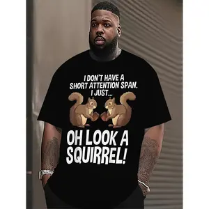 [Regular Fit 3D Squirrel T-Shirt] Men'S Active Polyester T-Shirt, Crew Neck, Slight Stretch Knit Fabric, Regular Fit, with Cute Squirrel Graphic, 3D Animal Print for Casual & Sports Tops Cotton Menswear
