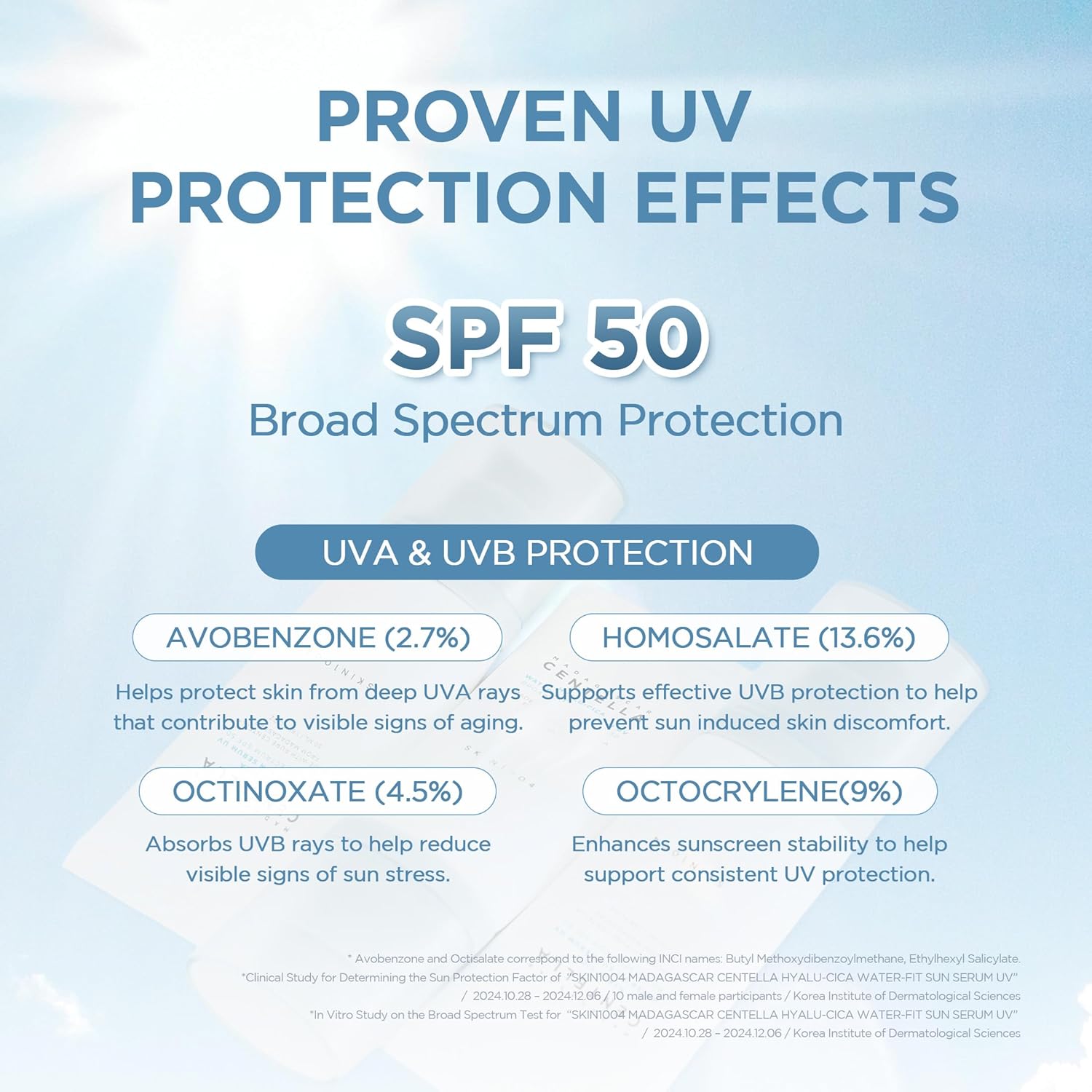 SKIN1004 Centella Hyalu-Cica Water-Fit Sun Serum SPF 50 – Korean Sunscreen with Hyaluronic Acid, Lightweight No White Cast Face Sunscreen, Hydrating UV Protection, Travel Size 1.69 fl oz / 50ml