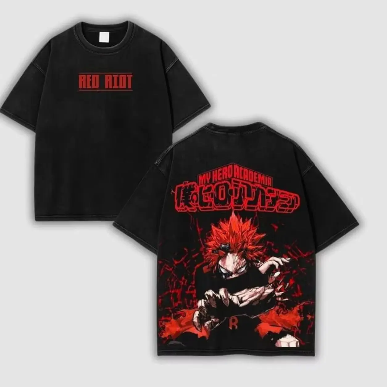 New Kirishima Eijiro Graphic T Shirt My Hero Academia Anime Washed T-shirt Men Women Clothing Oversized Cotton Short Sleeve Tees B