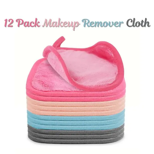 12 Pack Makeup Remover Cloth – Ultra Soft Reusable Microfiber Face Towels for All Skin Types, Washable Makeup Remover Pads for Women, 6x6 Inch Multicolor