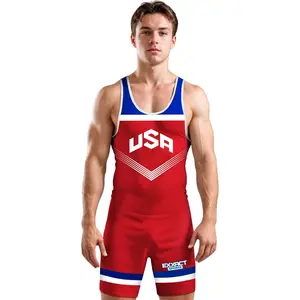 Exxact Sports Sublimated Adult Wrestling Singlet - Premium Powerlifting Singlet for Men Singlets (Red USA)