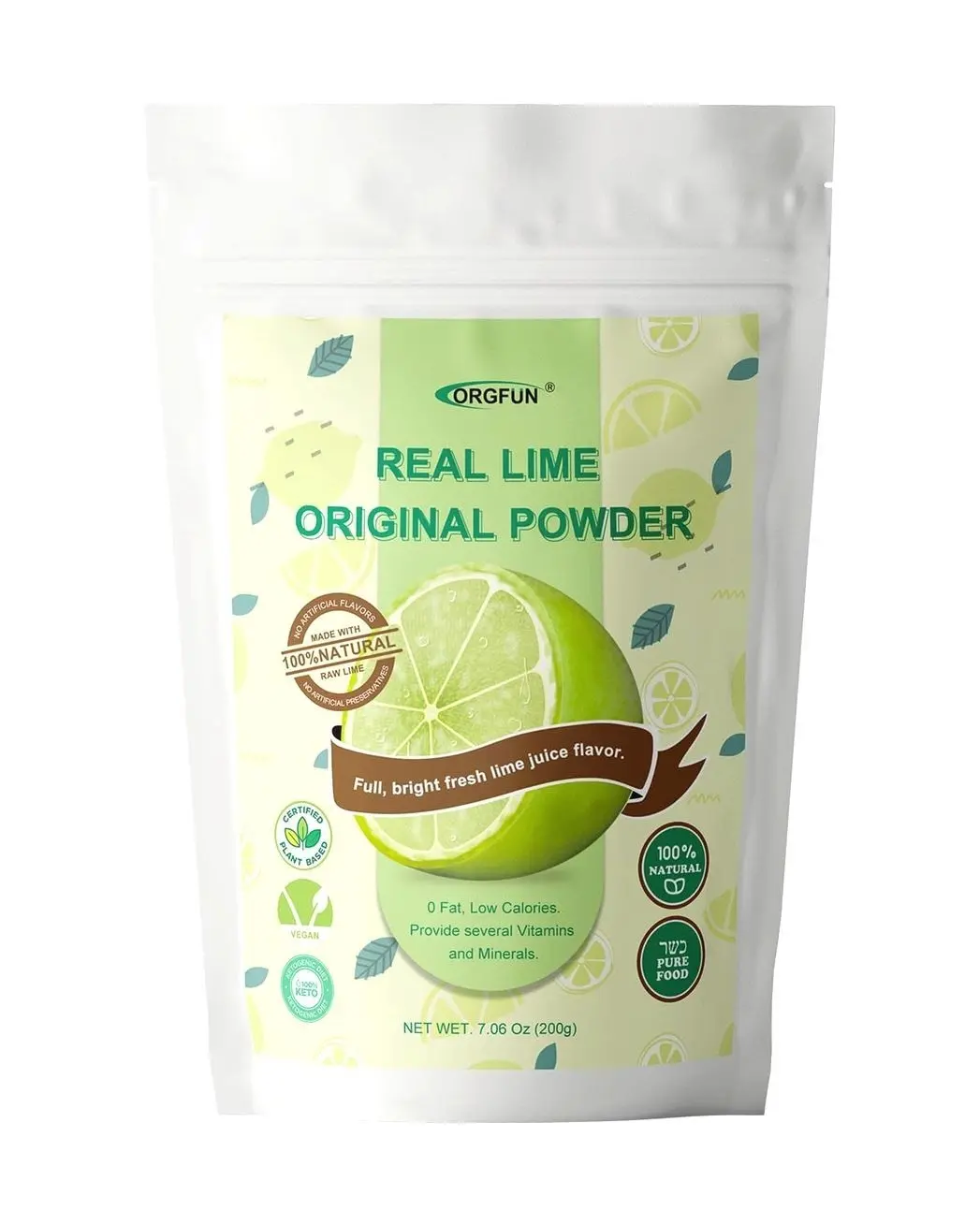 ORGFUN Original Lime Powder, Whole Lime Juice Freeze Dried Powder, Great for Cocktails, Drinks, Smoothies, and Cooking 7.06 Oz