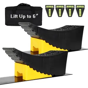 Car accessories,Universal RV Leveling Ramp Kit, 2pcs Travel Trailer Camping Leveling System, Heavy-duty PE Structure, 35000 Pound Load-bearing Capacity, with 2 Support Blocks, 2 Anti Slip Pads, 1 Set Of Bubble Level And Portable Bag