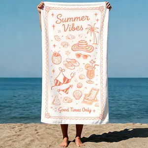 Summer vibes: beach-themed icons, pop art style with orange outlines. Sand-Free Beach Towel | Ultra-Light Microfiber | Quick-Dry, Compact for Travel