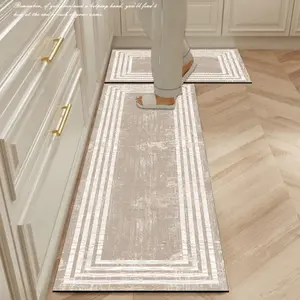 Silica Mud Kitchen Mat, Light Texture, Lines Border, Nordic Style, Anti-Fatigue, Absorbent Rubber Bottom, Customizable Size