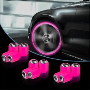 12PCS Fluorescent Car Tire Valve Caps, Luminous Tire Air Caps Cover, Vehicle Tire Pressure Caps, Illuminated Auto Car Wheel Valve Stem, Universal for Car, SUV, Motorcycle, Truck, Bike (Pink/Black)