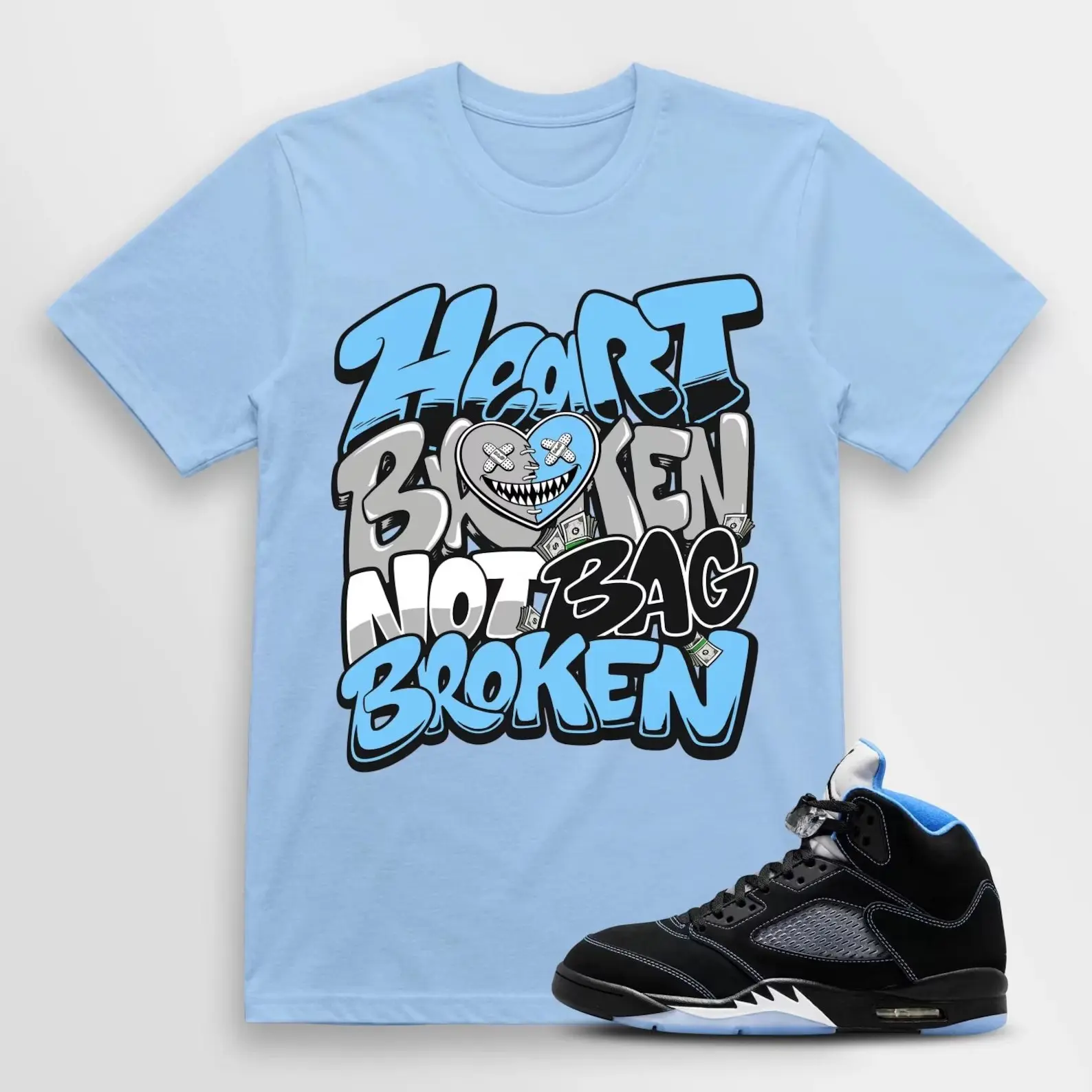 5 Black University Blue White Match T Shirt, Heart Broken Graphic Tee, 90s Hip Hop Tee, Gift For Women and Man Unisex T-Shirt, Cozy Gift