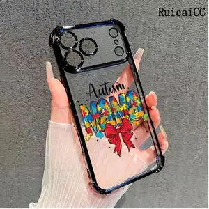 Autism Mama Bow Pattern Phone Case for iPhone Samsung 17Pro Max Air 16 15Plus 14 13 12 11 Galaxy S26 S25 S24 S23 S22 FE Plus Ultra Electroplated Anti Drop Bumper Cover Religion Jesue Birthday Gift For MOM