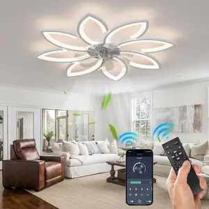 35.4In Ceiling Fan with Lights, Remote Control 3 Color Temperatures,6 Gear wind Speed Fan Light,Flower  Lamp For Living Room Decorative Interior Home Modern Design Glow