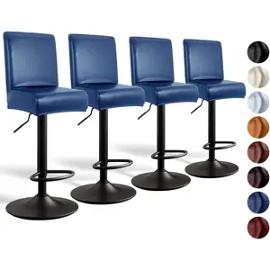 PU Leather Bar Stool Covers with Backs, 4 Pack Stretch  Bar Stool Chair Covers Washable & Comfortable Barstool Covers Slipcovers with  for Pub/Counter/Dining Room Decoration (Navy)