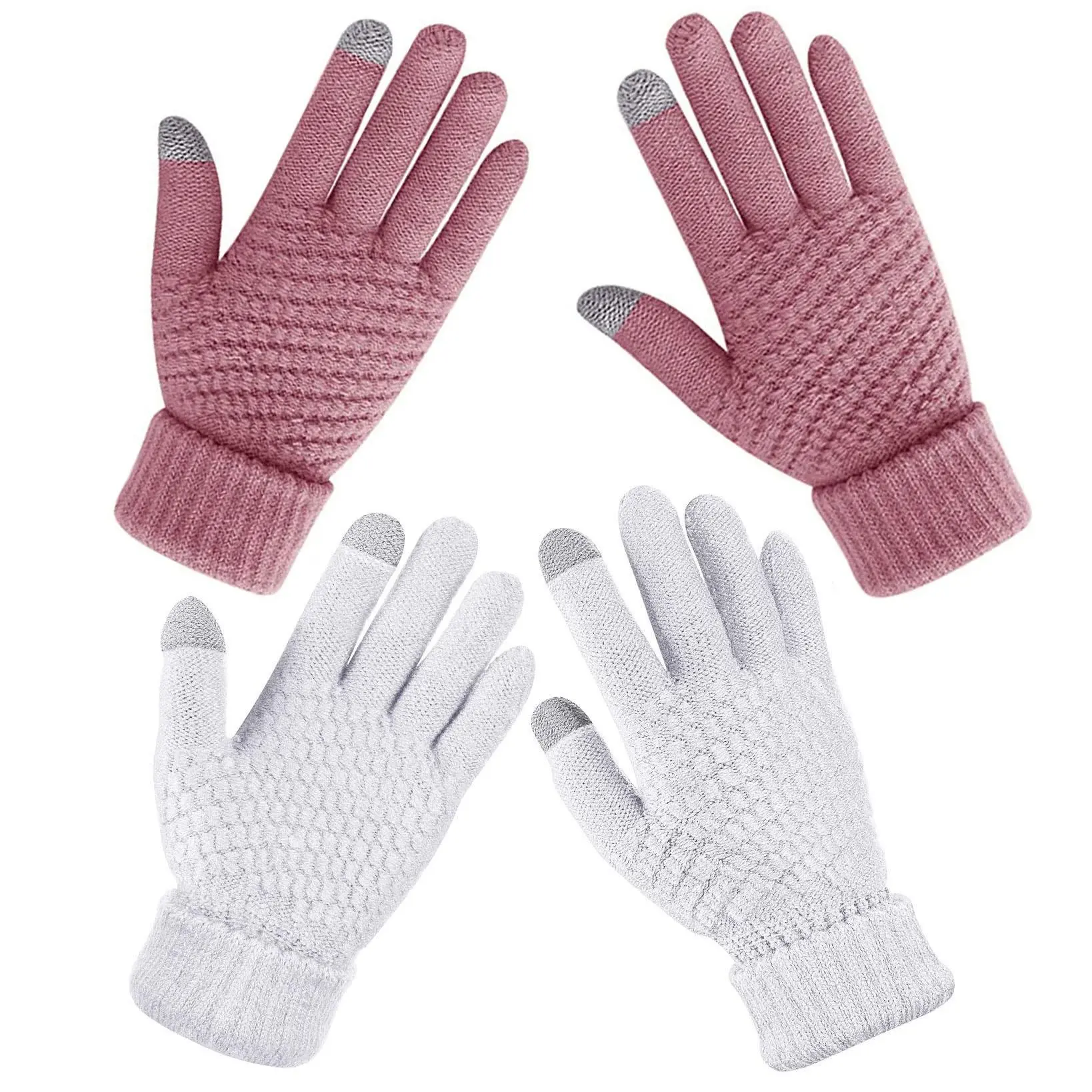 Fleece Lined Knit Gloves for Women, Thick Touchscreen Gloves with Elastic Cuff for Cold Weather and Outdoors Activities