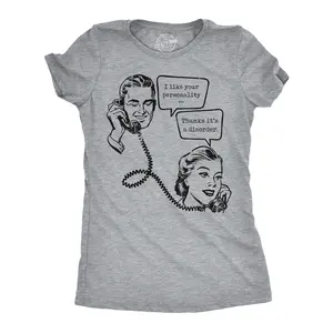 Womens Funny T Shirts I Like Your Personality Thanks Its A Disorder Sarcastic Graphic Novelty Tee For Ladies Funny Womens T Shirts Cute Vintage Fashion Casual Ladies T-Shirt Gift Funny mental health Top Women's Light Grey