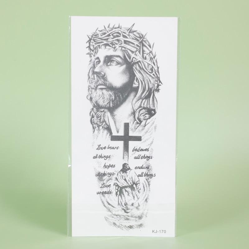 Jesus Cross Waterproof Temporary Tattoo, Lasts 1-2 Weeks, Herbal Ink, Realistic Non-Reflective Designs for Arms & Legs, Sticker Tattoos