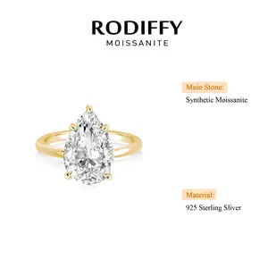 RODIFFY 4.0 Ct Synthetic Moissanite Pear Cut Engagement Ring In Sterling Silver