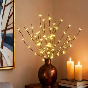 3 Pack Electric LED Lighted Tree Branches Holiday Lights with Cherry Blossoms , USB Plug in, 60 LEDs Room Decor Night Lights, Decorative Sticks for Vase Bedroom  Party